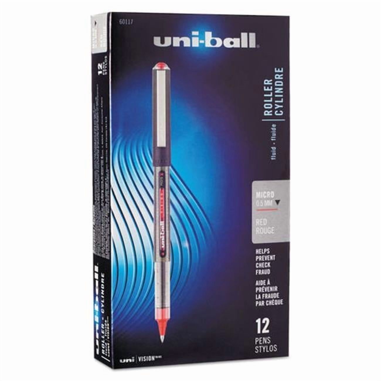 Uni-Ball UBC 0.5 mm Micro Red Ink, Gray & Red Barrel VISION Stick Roller Ball Pen - 1 Dozen