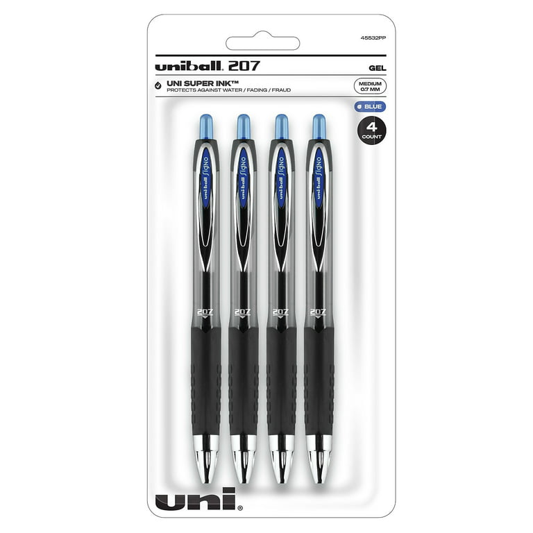 Blue Retractable Gel Pens 12 Pack with Bold Points, Uni-Ball 207 Signo  Click Pens are Fraud Proof and the Best Office Pens, Nursing Pens, Business
