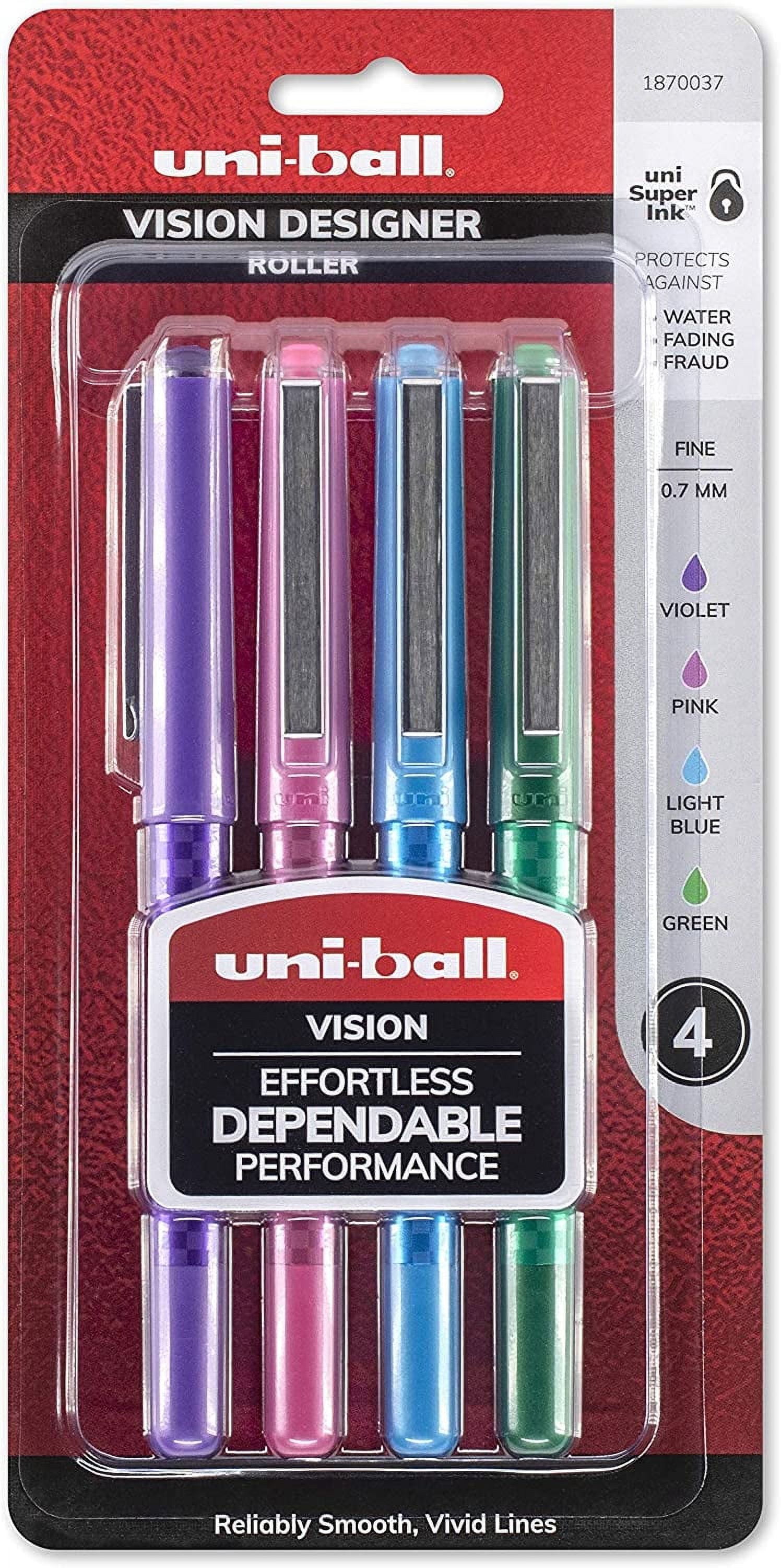 Uni-Ball Vision Designer Rollerball Pens Fine Point, 0.7mm, Designer Colors, 4 Pack