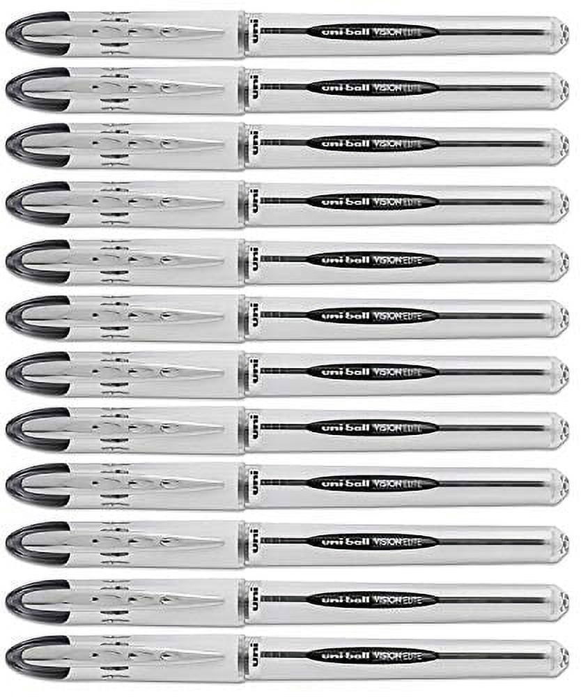 Uni-Ball Vision Elite Stick Roller Ball Pens .08mm, Black Ink, 12 Pens