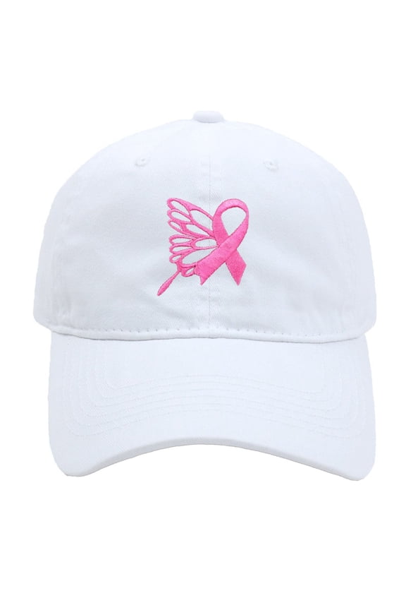 Uni Baseball Cap for Everyday Wear Classic Outdoor Hat with Cancer Awareness Ribbon Embroidery and Casual Hop Style for Men and Women White