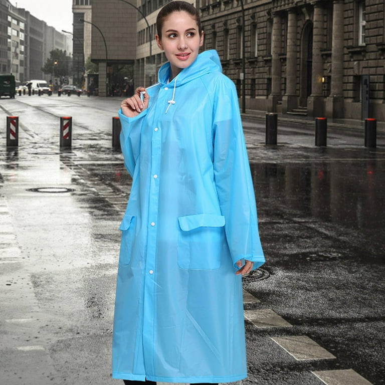 Uni Fashion Reusable Button Rain Jacket Coat Hooded Raincoat With Pockets  For Teens