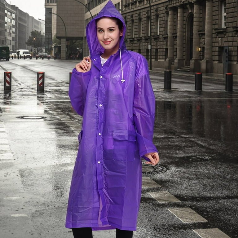 Uni Fashion Reusable Button Rain Jacket Coat Hooded Raincoat With Pockets  For Teens