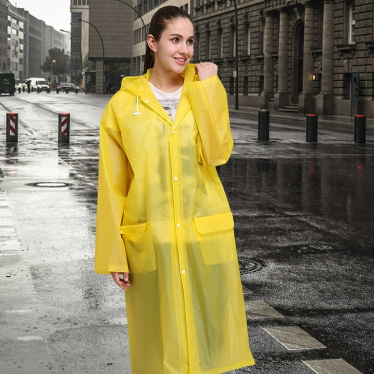 Uni Fashion Reusable Button Rain Jacket Coat Hooded Raincoat With