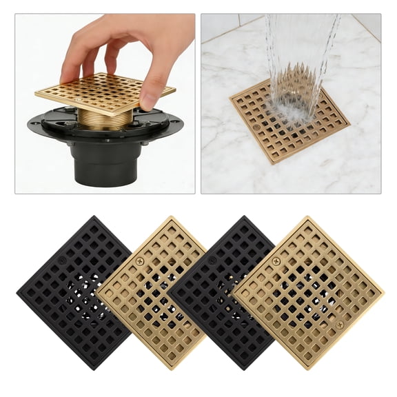 Uni-Green 4-1/4" Square Shower Floor Drain with Flange, Stainless Steel in Champagne Bronze