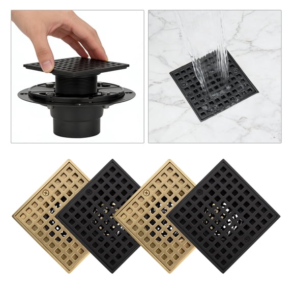 Uni-Green Matte Black Stainless Steel 4 inch Shower Drain with Fast Draining Square Tile Insert