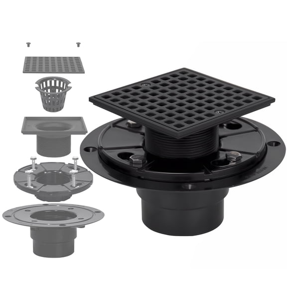 Uni-Green Matte Black Stainless Steel 4 inch Shower Drain with Fast Draining Square Tile Insert