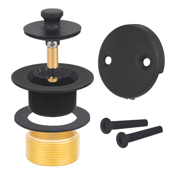 Uni-Green Bathtub Drain and Overflow Kit Double Hole Matte Black with Lift & Rotate Stopper