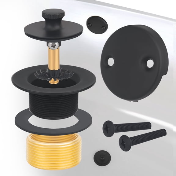 Uni-Green Bathtub Drain and Overflow Kit Double Hole Matte Black with Lift & Rotate Stopper