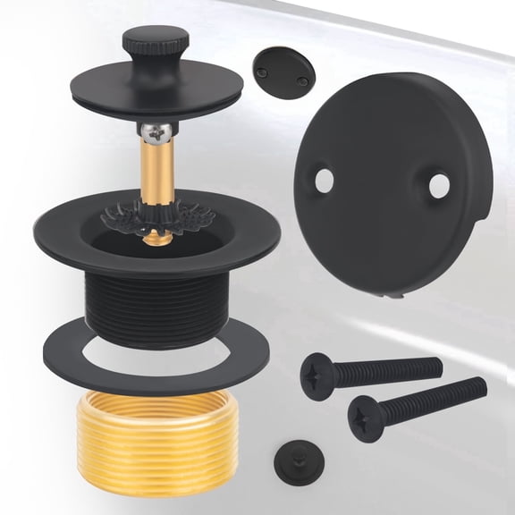 Uni-Green Bathtub Drain and Overflow Kit Double Hole Matte Black with Lift and Rotate Stopper
