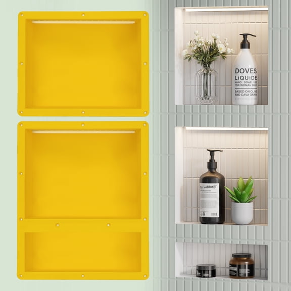 Uni-Green Recessed Shower Niche with LED Lighting, 3-Compartment 16x34 inch ABS Waterproof Wall Storage