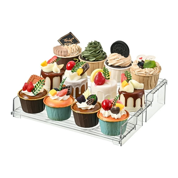 Uni HIMO 3-Tier Clear Display Riser Stand, 10-Inch Multi-Use Shelf Organizer for Perfume, Cupcakes, Figures & Dessert Display, Space-Saving Desktop Organizer (1-Pack)