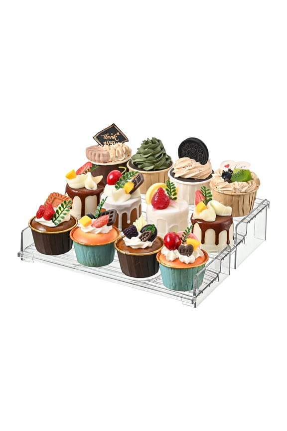 3-Tier Clear Display Riser Stand, 10-Inch Multi-Use Shelf Organizer for Perfume, Cupcakes, Figures & Dessert Display, Space-Saving Organizer (1-Pack)