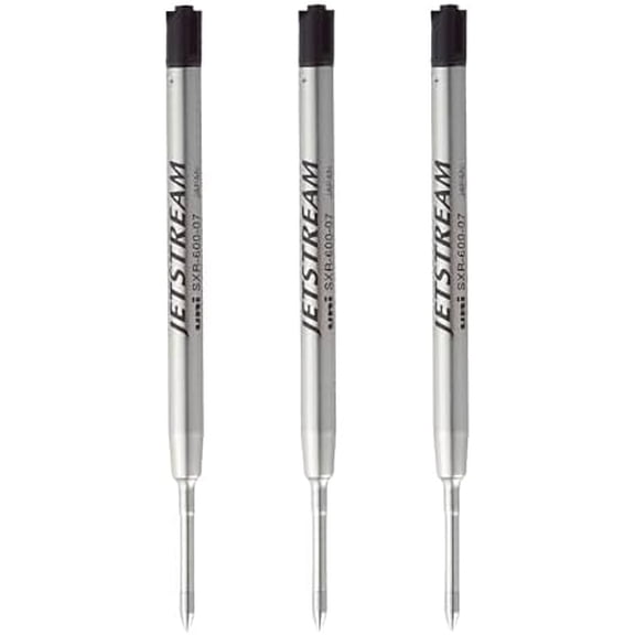 Uni Jetstream Prime Ink Refill, SXR-600-07, 0.7mm Medium Point, Oil-Based Black Ink, Metal Body, 3-Pack
