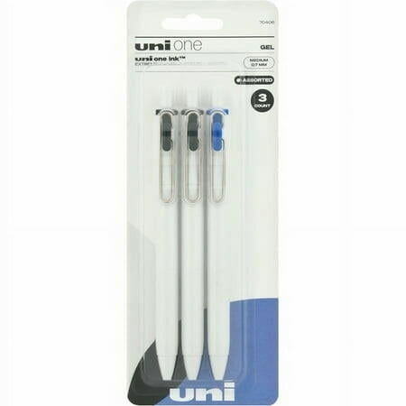 Uni One Ink Gel Pen, Medium Point, 0.7 mm, Assorted Ink, 3Count
