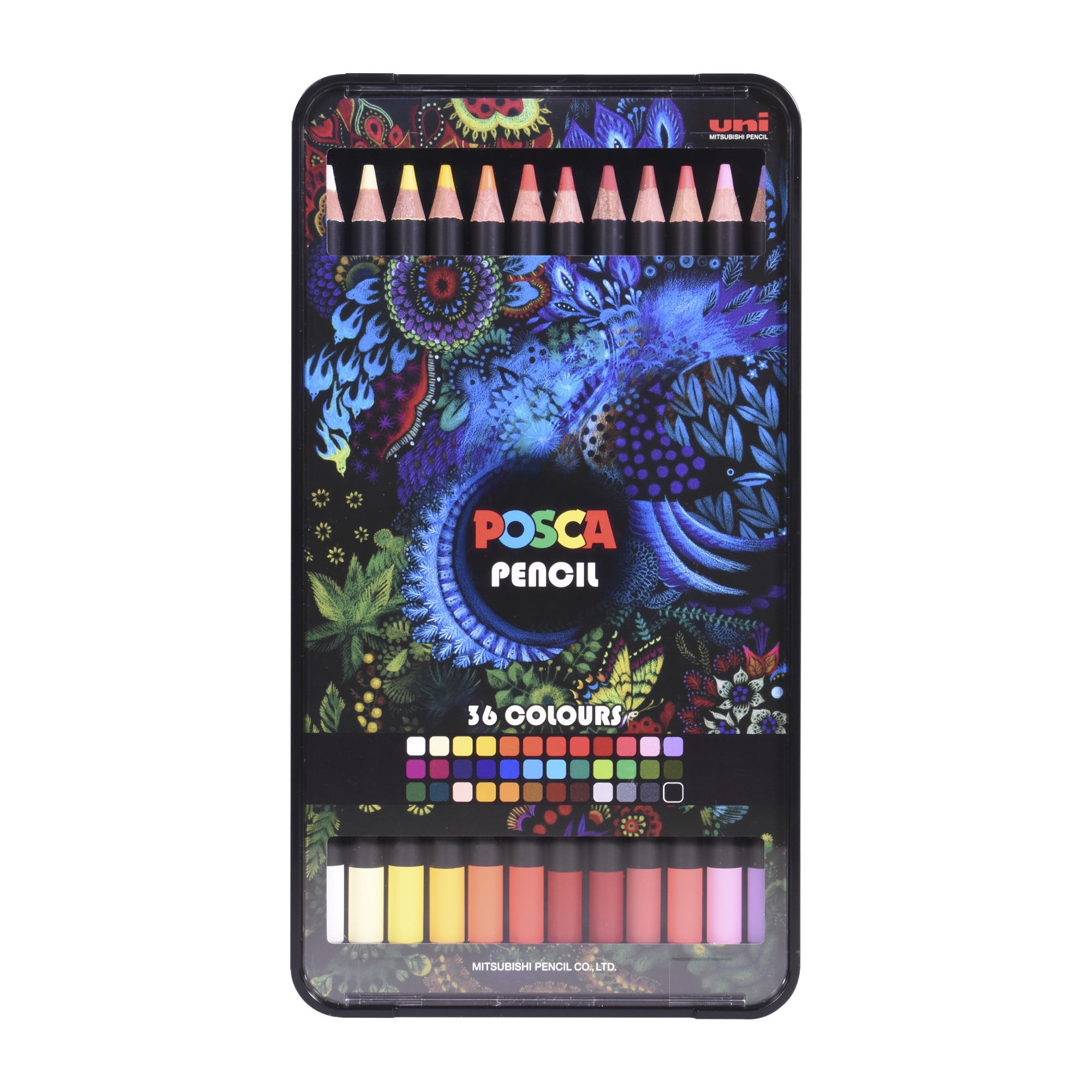 Uni POSCA Oil-Based Colored Pencils, 4.0mm Lead, Assorted Ink Colors, 36 Count