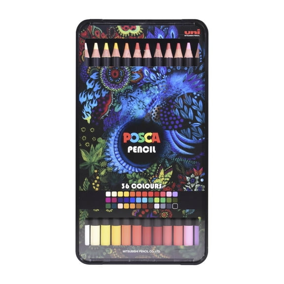 Uni POSCA Oil-Based Colored Pencils, 4.0mm Lead, Assorted Ink Colors, 36 Count