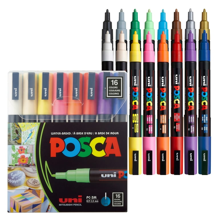 POSCA 16-Color Metallic Paint Marker Set, Fine Bullet Tip, PC-3M