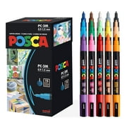 Uni POSCA PC-3M Water-Based Paint Markers, Reversible Fine Tip 0.9-1.3mm, Assorted Ink Colors, 15 Count