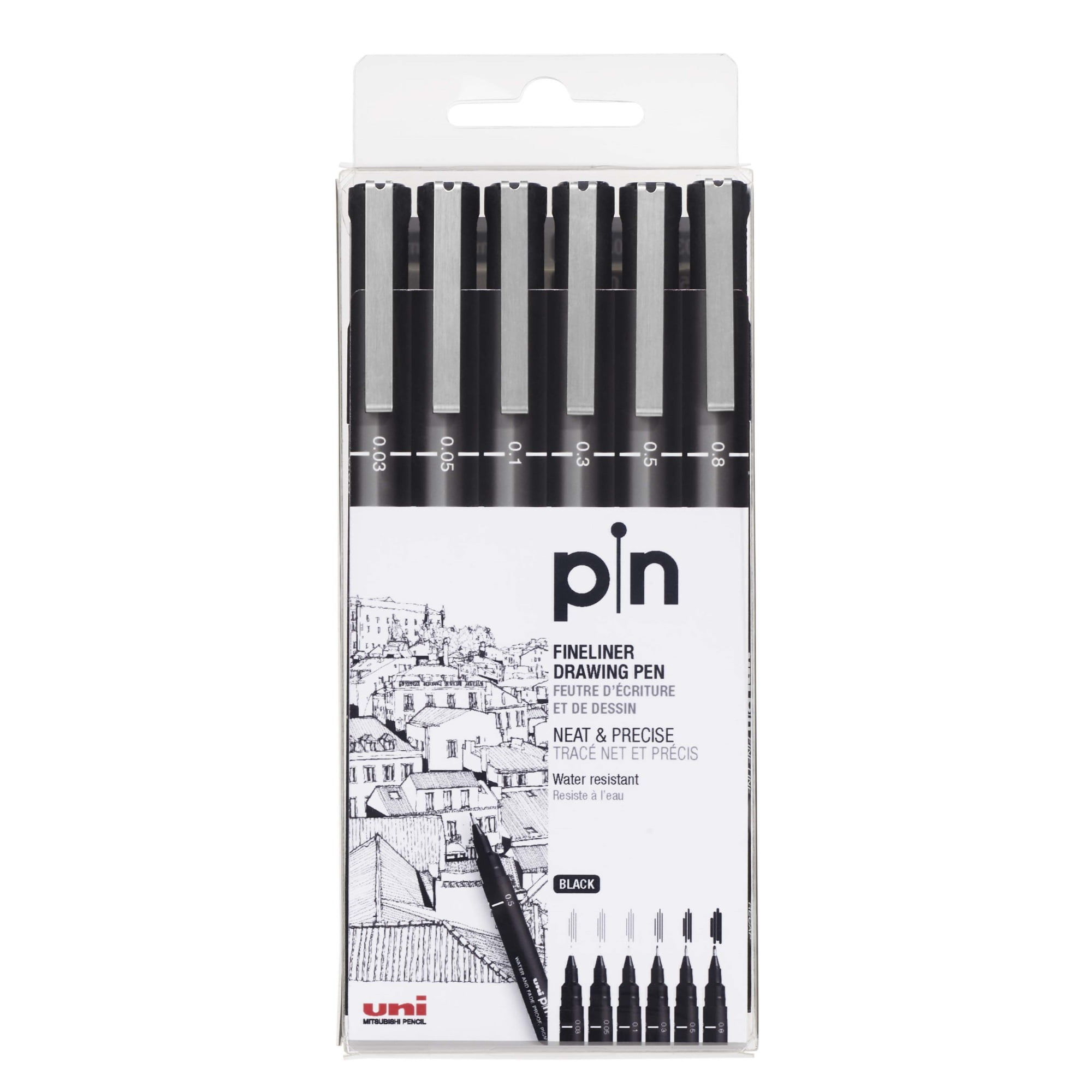 Uni Pin Grey & Black 6ct Set