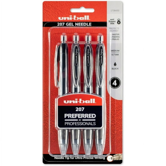 Uni-ball 207 Needlepoint Pen - Medium Pen Point - 0.7 mm Pen Point Size - Needle Pen Point Style - Refillable - Retractable - Black Gel-based Ink - Bl | Bundle of 2 Packs
