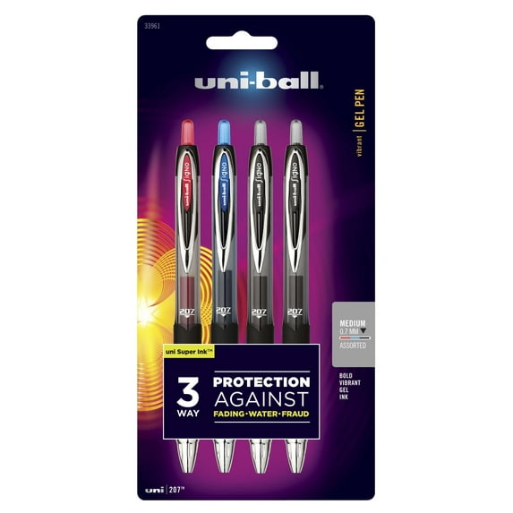 Uni-ball 207 Retractable Gel Pen 0.7 mm Refillable Assorted Gel Based Ink 4/Pack | Bundle of 5