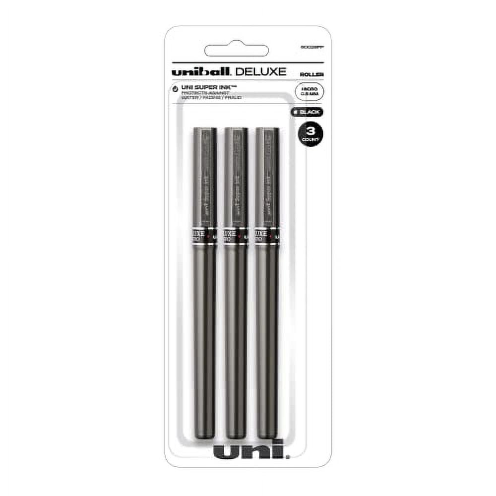 Uniball Deluxe Rollerball Pens, Micro Point (0.5mm), Black, 3 Count