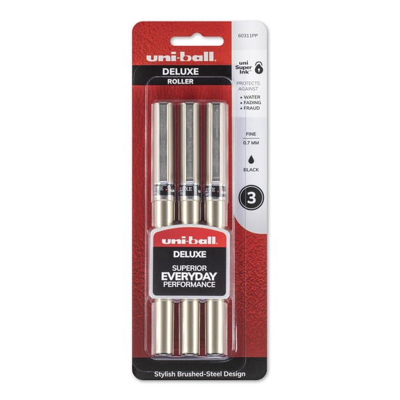 Uni-ball Roller Deluxe Pen, Black, 0.7 mm, 3 Per Package