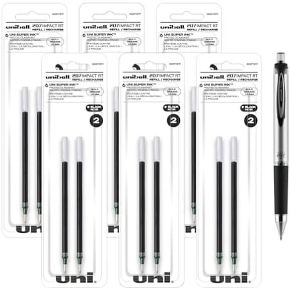 Uni-ball Signo Impact 207 Rt (Retractable) Refills, Black Ink, 1.0 Mm Bold Point, 6 Packs of Refills 65873$$Office