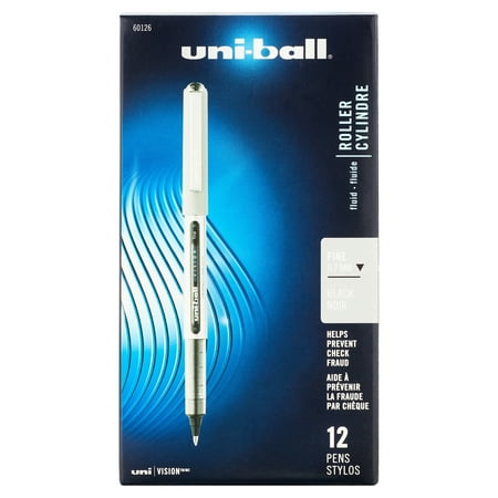 uni-ball(R) Vision(TM) Rollerball Pens, 0.7 mm, Fine Point, Gray Barrel, Black Ink, Pack Of 12, 60126