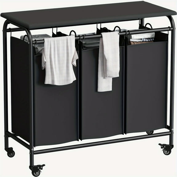 UniAlly Tech 3-Bag Laundry Sorter Heavy Duty Rolling Lockable Wheels Laundry Hamper Cart with Ironing Board and Removable Bags