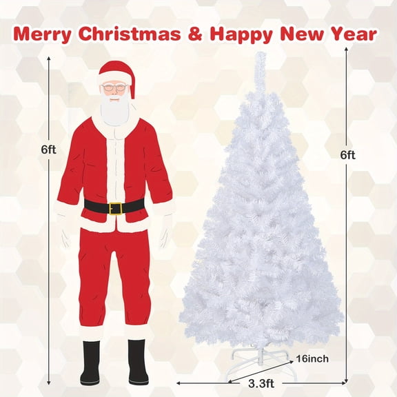 UniAlly Tech 5FT/6FT/7FT/8FT Christmas Tree, Artificial Xmas Decoration Tree with 350/650/950/1138 PVC Branch Tips & Metal Stand, White