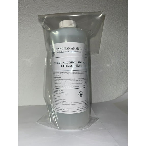 UniClean America Ethyl Alcohol 99% - DA Ethyl Alcohol 200 proof 99% - Made in USA - Size 32 fl oz