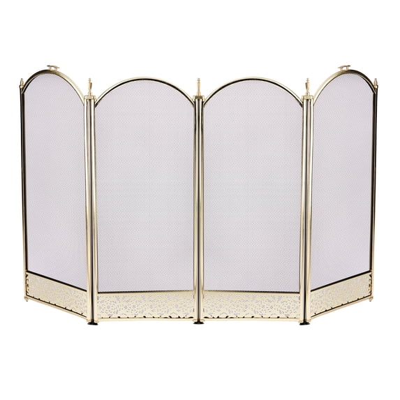 UniFlame 4 Panel Polished Brass Finish Screen with Decorative Filigree