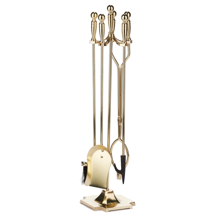 UniFlame 5-Piece Polished Brass Finish Fireset with Ball Handles 