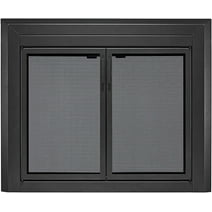 UniFlame Logan Large Masonry Fireplaces Doors, Steel Frame with Smoke Tempered Glass, Black, Large