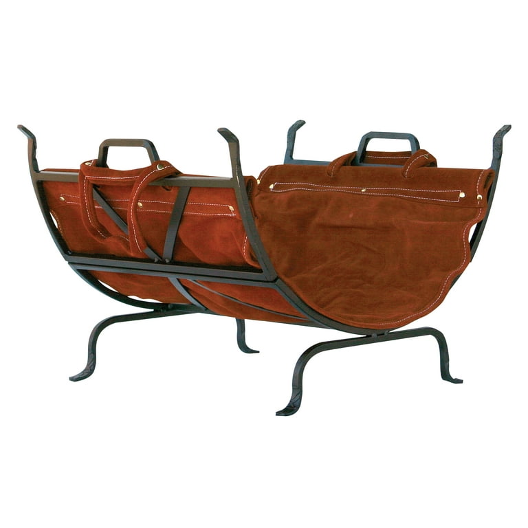 UniFlame Olde World Iron Log Holder with Suede Leather Carrier