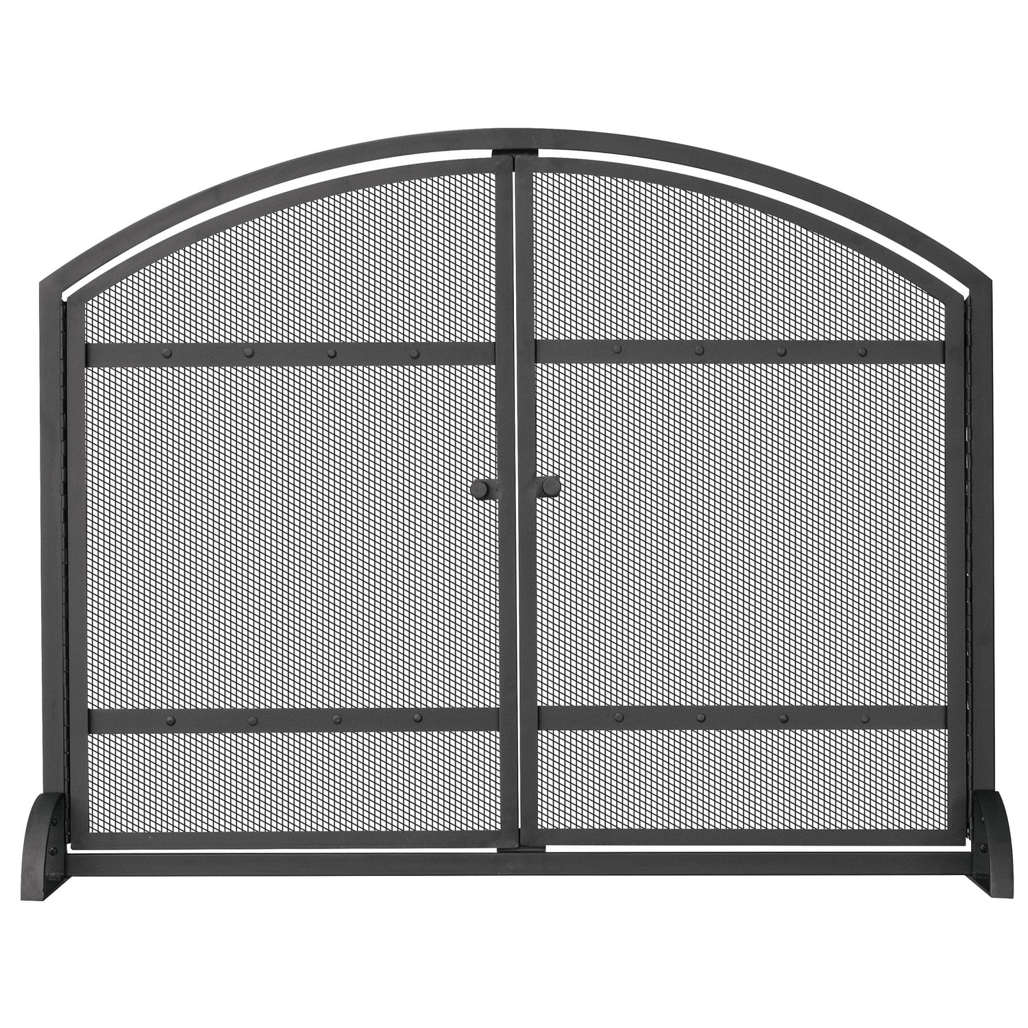 Black Wrought Iron Single Panel Fireplace Screen with Doors