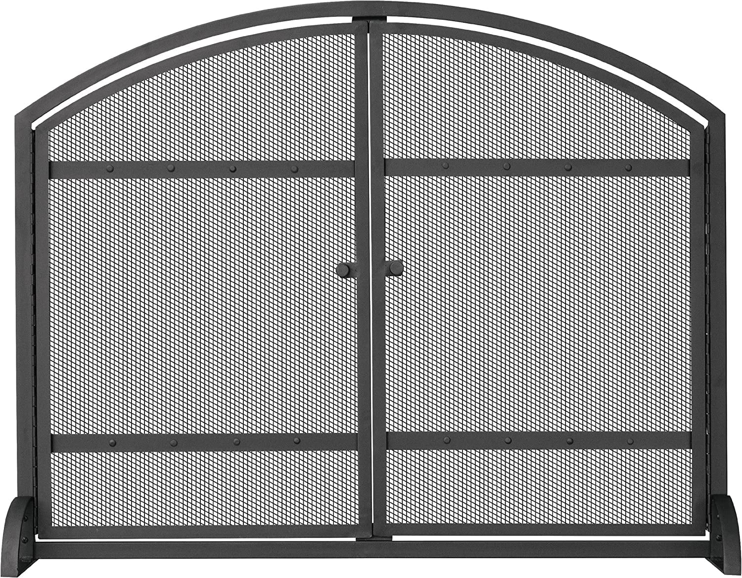 Black Wrought Iron Single Panel Fireplace Screen with Doors