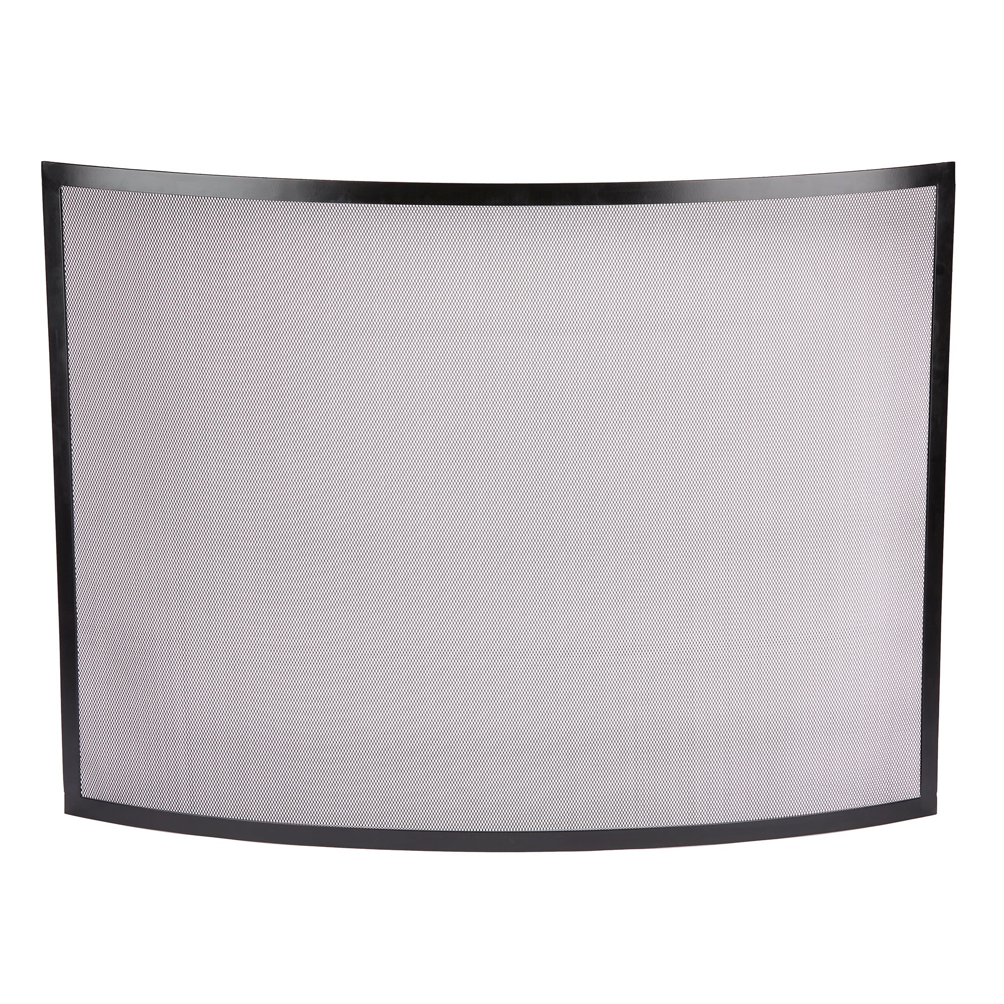 Curved Black Wrought Iron Single Panel Fireplace Screen