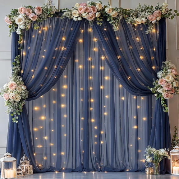 Unimall Navy Blue Tulle Backdrop Curtain with LED Lights, 20x10ft Party Decoration for Wedding and Baby Shower