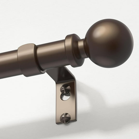 UniMall Bronze Curtain Rods for Windows 48 to 84 Inch, Adjustable Heavy Duty 1" Diameter Decorative Curtain Rod with Brown Round Finials, Modern Easy Install Extendable Metal Drapery Pole Set