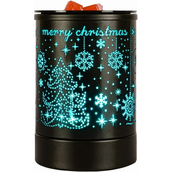 UniMall Fragrance Wax Melts Warmer with 7 Colors LED Changing Light Classic Black Forest Design Scent Oil Candle Warmer for Home Black Christmas