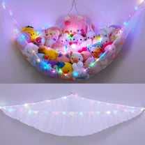 UniMall Stuffed Animals Net or Hammock Kids Toy Storage Organizer with LED Light Hanging Corner Stuffed Animals Holder Kids Girls Room Decor,White,XLarge (Pack of 1)