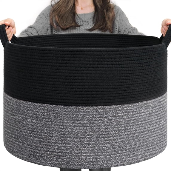 Ahot XXXLarge Cotton Rope Basket Woven Baby Laundry Baskets Blanket Baskets Toy Basket with Handle Comforter Cushions Storage Bin Thread Laundry Hamper - 21.7" x 21.7" x 13.8"