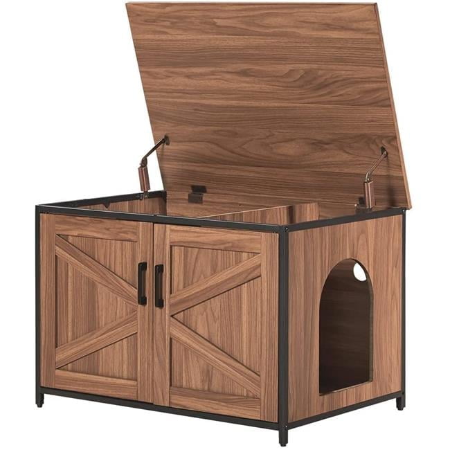 Walnut Wood Cat Litter Box Enclosure with Top Opening