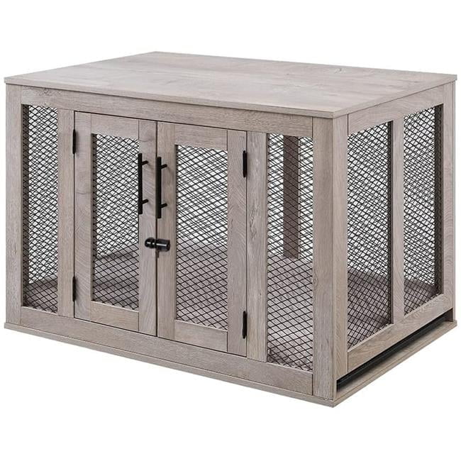 Medium Weathered Gray Wooden and Metal Dog Crate Table