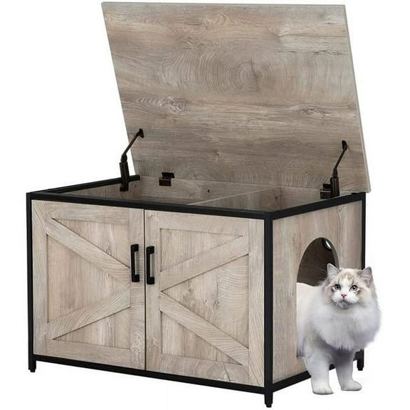 UniPaws UH5153 Cat Litter Box Enclosure with Frame Open Top -  Weathered Grey