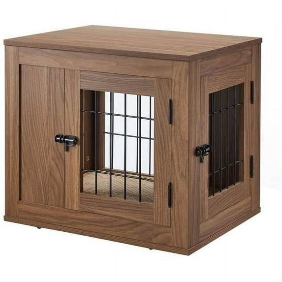 UniPaws UH5157 Small Pet Crate with Cushion - Walnut