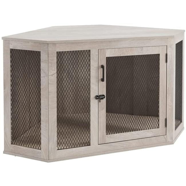 Medium Weathered Grey Corner Dog Crate with Metal Mesh